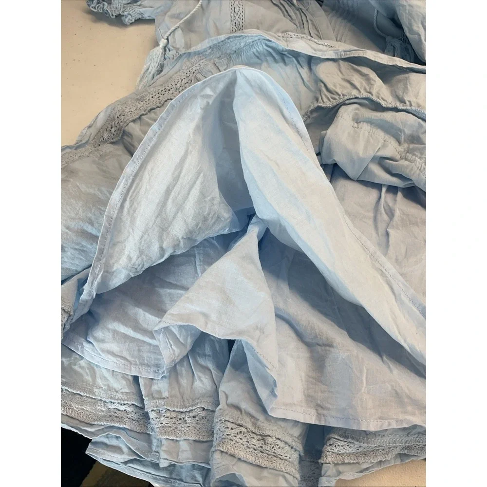 Mable Tiered  Mini Dress Blue Puff Sleeve‎ Ruffle Cottagecore Size M Flounce